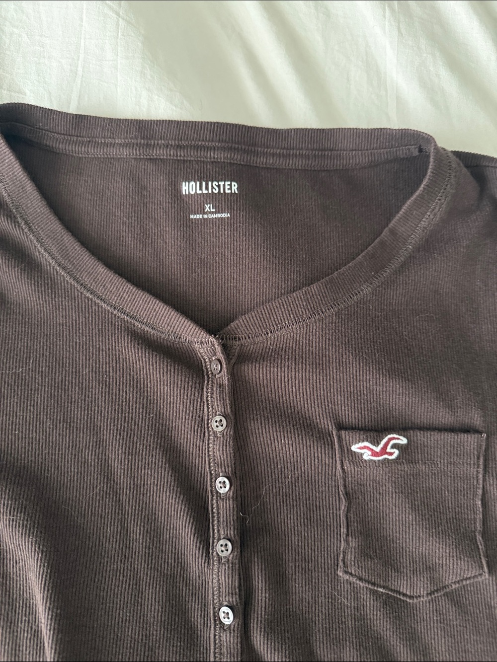 Hollister Women's Short Sleeve Henley Tee - Dark Brown - Picture 3 of 3